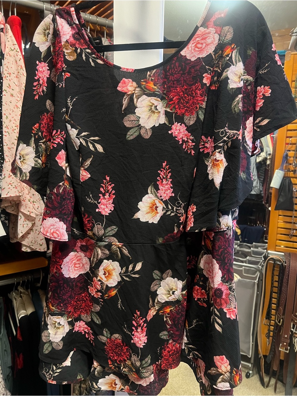 Black Floral Ruffle Sleeve Women’s Top